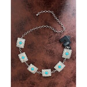 Illuma Womens Silver Tone Turquoise Concho Chain Belt Southwestern Boho S/M